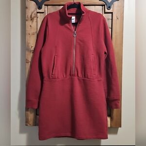 Lole Red Quilted 1/2 Zip Ribbed Long Sleeve Mini Dress Size Small